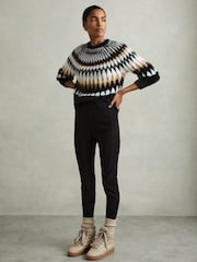Reiss Black/Camel Indi Fuzzy Fairisle Pattern Crew Neck Jumper - Image 1 of 6