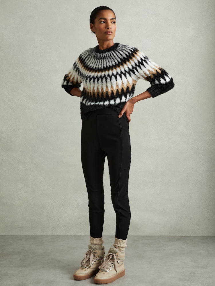 Reiss Black/Camel Indi Fuzzy Fairisle Pattern Crew Neck Jumper - Image 1 of 6