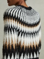Reiss Black/Camel Indi Fuzzy Fairisle Pattern Crew Neck Jumper - Image 3 of 6