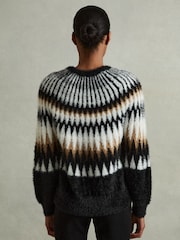 Reiss Black/Camel Indi Fuzzy Fairisle Pattern Crew Neck Jumper - Image 4 of 6