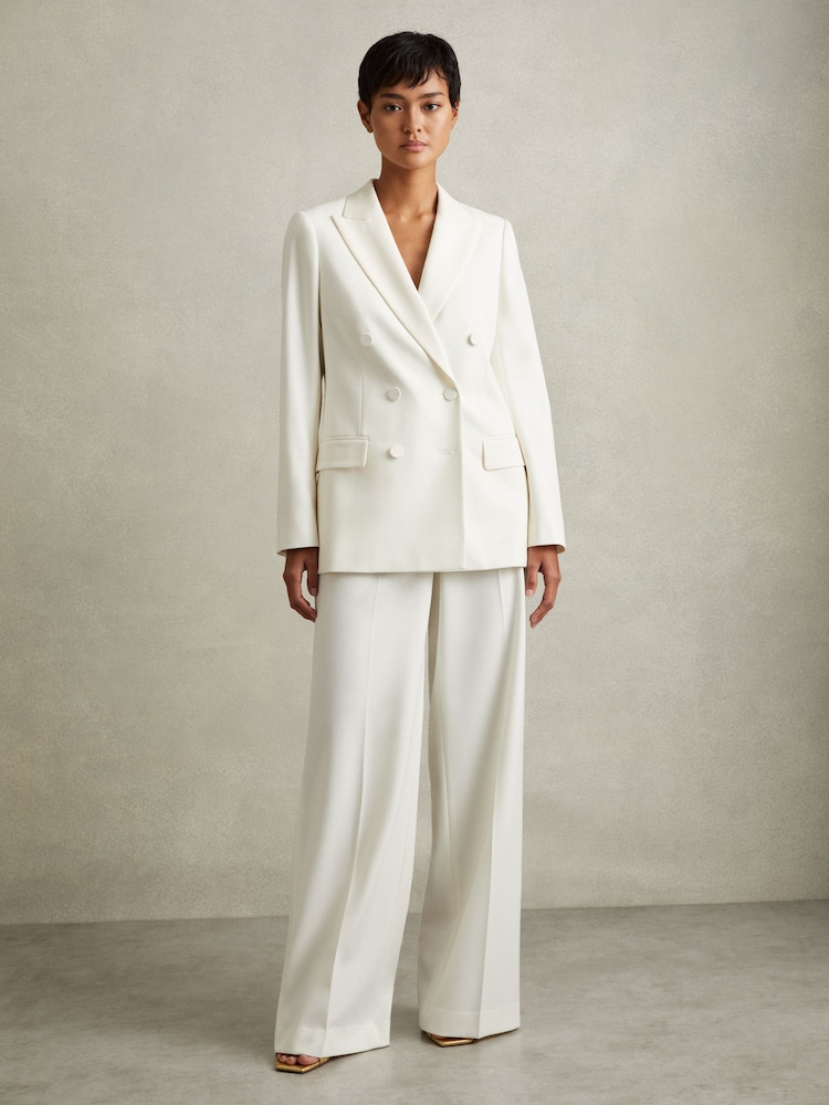 Reiss White Leanna Petite Wool Blend Double Breasted Tux Blazer - Image 1 of 7