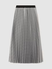 Reiss Grey Nova Checked Pleated Midi Skirt - Image 2 of 6