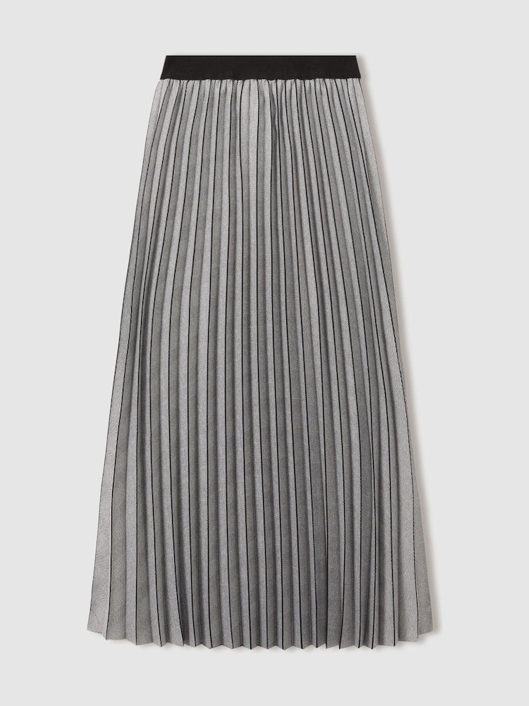 Reiss Grey Nova Checked Pleated Midi Skirt - Image 2 of 6