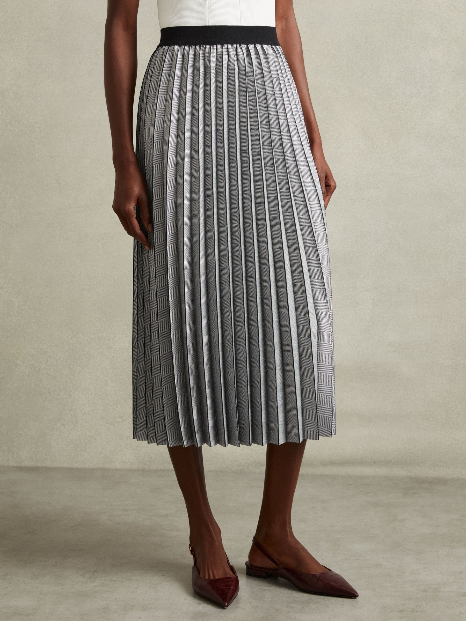Buy Reiss Grey Nova Checked Pleated Midi Skirt from the Next