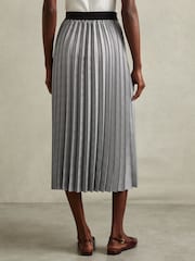 Reiss Grey Nova Checked Pleated Midi Skirt - Image 5 of 6