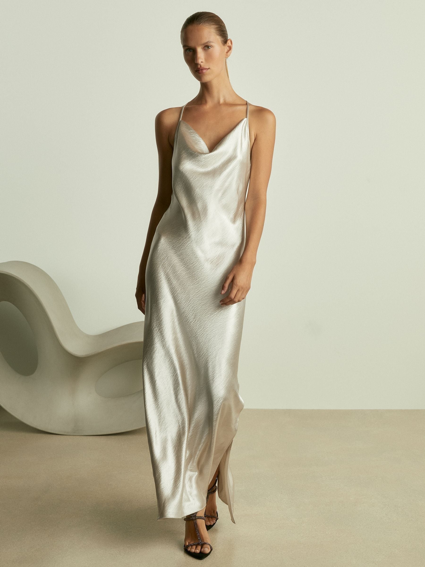 Buy Reiss Silver Paisley Cowl Neck Hammered Satin Slip Dress from Next USA