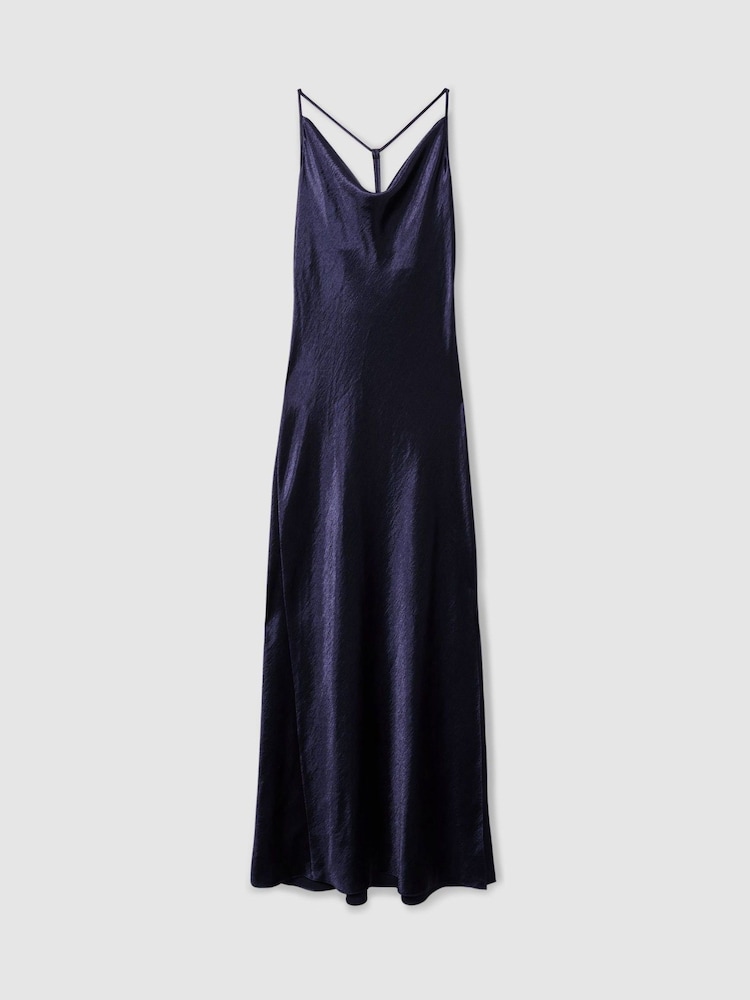 Indigoblau - Reiss Slipdress aus Satin mit Wasserfallausschnitt und Paisley-Muster - Bild 2 von 5 Indigoblau - Reiss Slipdress aus Satin mit Wasserfallausschnitt und Paisley-Muster - Bild 2 von 5
