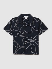 Reiss Navy Menton Teen Cotton Jersey Embroidered Shirt - Image 1 of 4