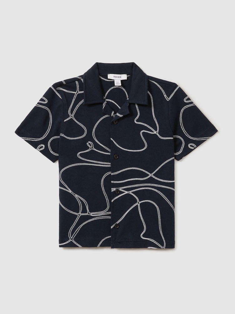 Reiss Navy Menton Teen Cotton Jersey Embroidered Shirt - Image 1 of 4