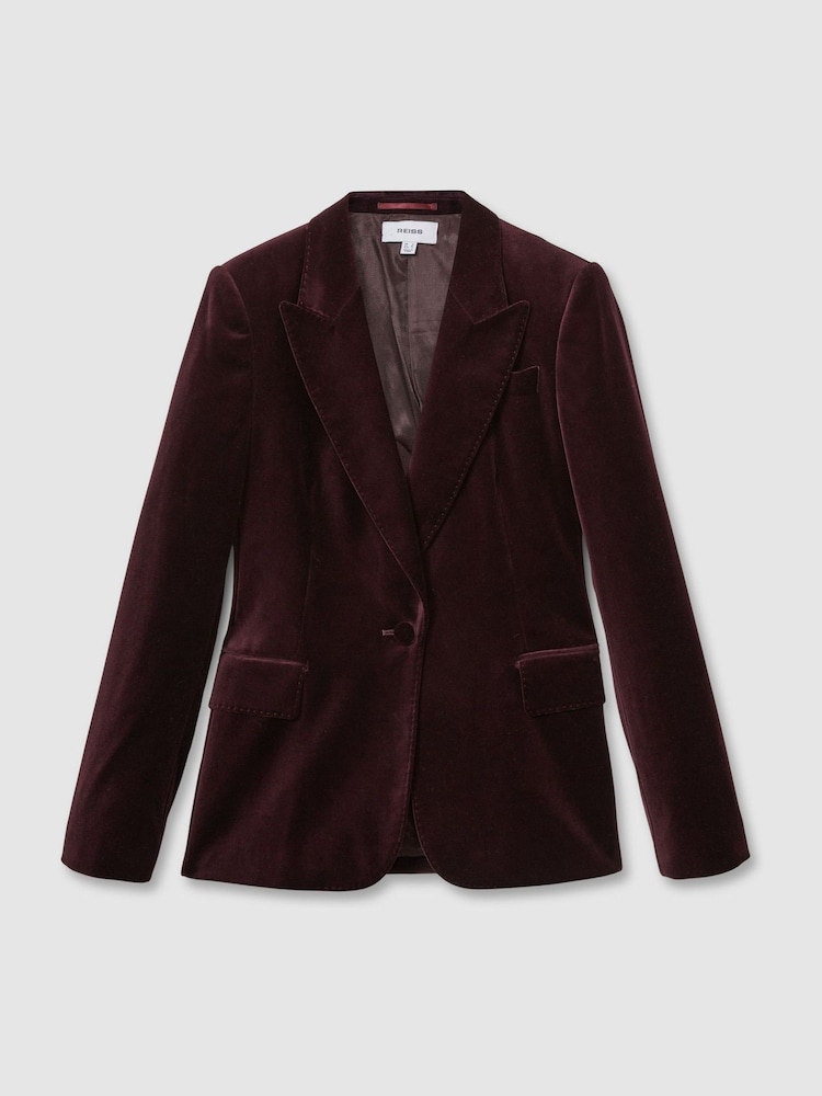 Reiss Burgundy Yasmin Petite Cotton Velvet Blazer - Image 2 of 8