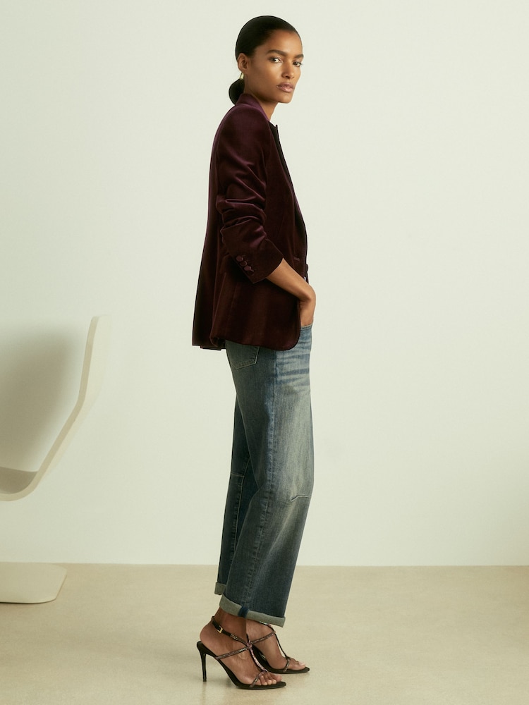 Reiss Burgundy Yasmin Petite Cotton Velvet Blazer Laura Ashley