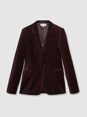 Reiss Burgundy Yasmin Cotton Velvet Blazer - Image 2 of 7