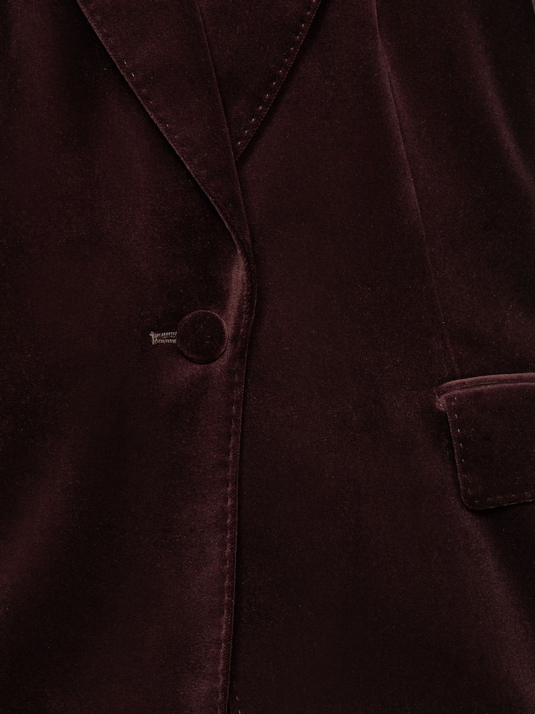 Reiss Burgundy Yasmin Cotton Velvet Blazer - Image 7 of 7
