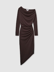 Reiss Brown Fleur Off-The-Shoulder Ruched Jersey Midi Dress - Image 3 of 7