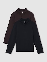 Reiss Navy/Dark Bordeaux Blackhall 2 Pack 13-14 yrs Two Pack Of Merino Wool Zip-Neck Jumpers - Image 1 of 5