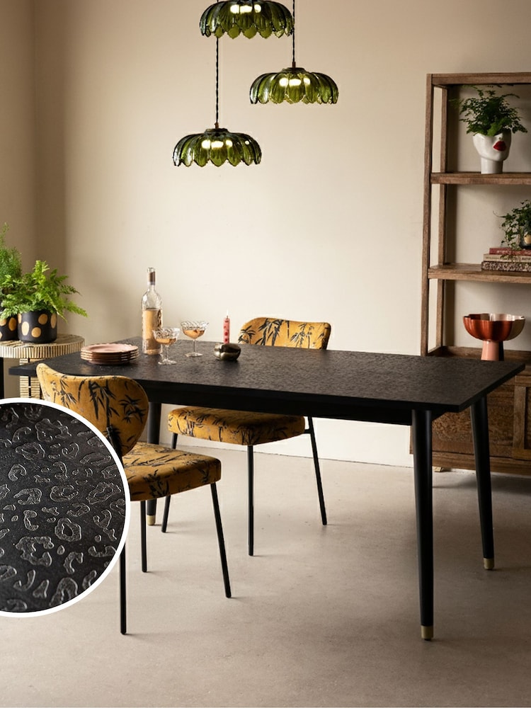 Rockett St George Black Mango Wood Leopard Print 6 Seater Fixed Dining Table - Image 1 of 7 Rockett St George Black Mango Wood Leopard Print 6 Seater Fixed Dining Table - Image 1 of 7