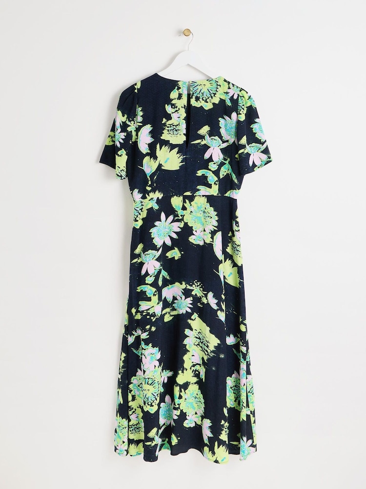 Oliver Bonas Black Botanical Print Midi Dress - Image 5 of 9