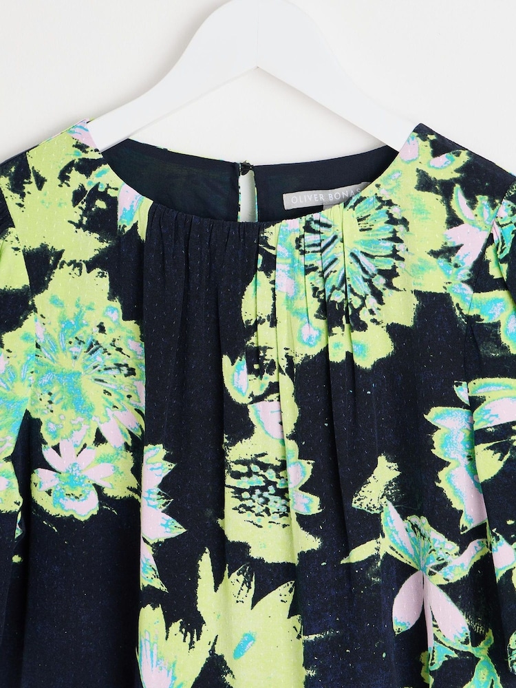 Oliver Bonas Black Botanical Print Midi Dress - Image 6 of 9