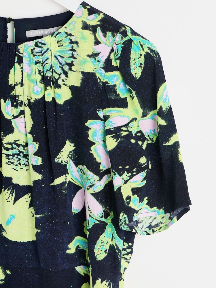 Oliver Bonas Black Botanical Print Midi Dress - Image 7 of 9