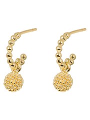 Oliver Bonas Gold Tone Elsie Textured Round Drop Hoop Earrings - Image 1 of 5