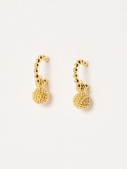 Oliver Bonas Gold Tone Elsie Textured Round Drop Hoop Earrings - Image 2 of 5