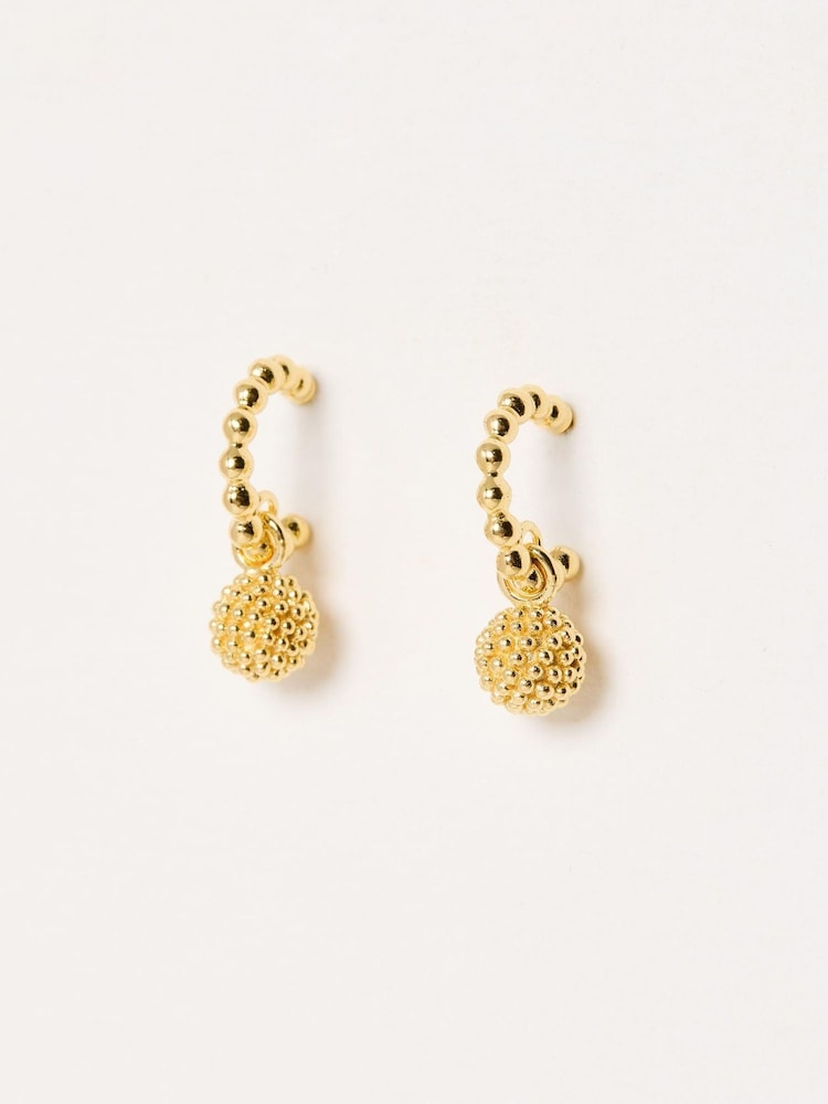 Oliver Bonas Gold Tone Elsie Textured Round Drop Hoop Earrings - Image 2 of 5