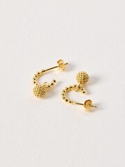 Oliver Bonas Gold Tone Elsie Textured Round Drop Hoop Earrings - Image 3 of 5