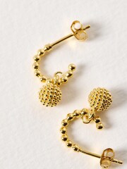 Oliver Bonas Gold Tone Elsie Textured Round Drop Hoop Earrings - Image 4 of 5