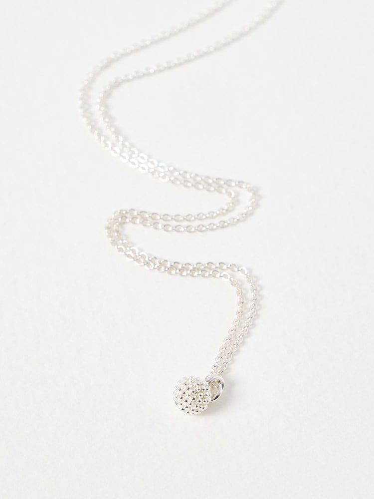 Oliver Bonas Silver Tone Elsie Textured Round Charm Pendant Necklace - Image 2 of 4