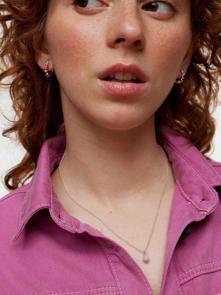 Oliver Bonas Silver Tone Elsie Textured Round Charm Pendant Necklace - Image 4 of 4