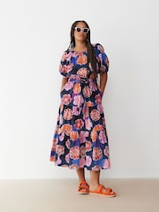 Oliver Bonas Blue Fantasy Floral Tiered Midi Dress - Image 1 of 9