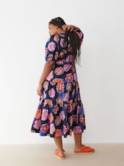 Oliver Bonas Blue Fantasy Floral Tiered Midi Dress - Image 2 of 9