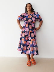 Oliver Bonas Blue Fantasy Floral Tiered Midi Dress - Image 3 of 9