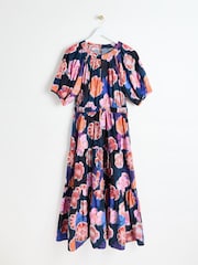 Oliver Bonas Blue Fantasy Floral Tiered Midi Dress - Image 4 of 9