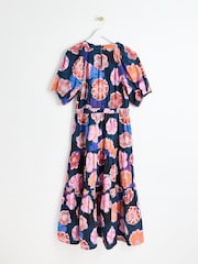 Oliver Bonas Blue Fantasy Floral Tiered Midi Dress - Image 5 of 9