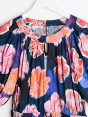 Oliver Bonas Blue Fantasy Floral Tiered Midi Dress - Image 6 of 9