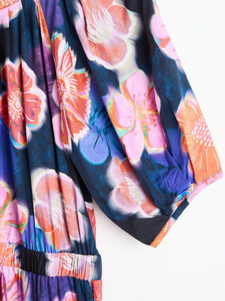 Oliver Bonas Blue Fantasy Floral Tiered Midi Dress - Image 7 of 9