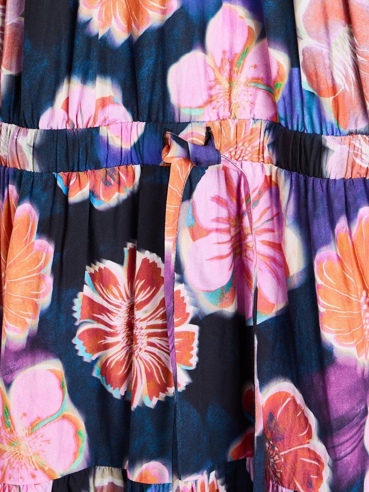 Oliver Bonas Blue Fantasy Floral Tiered Midi Dress - Image 8 of 9