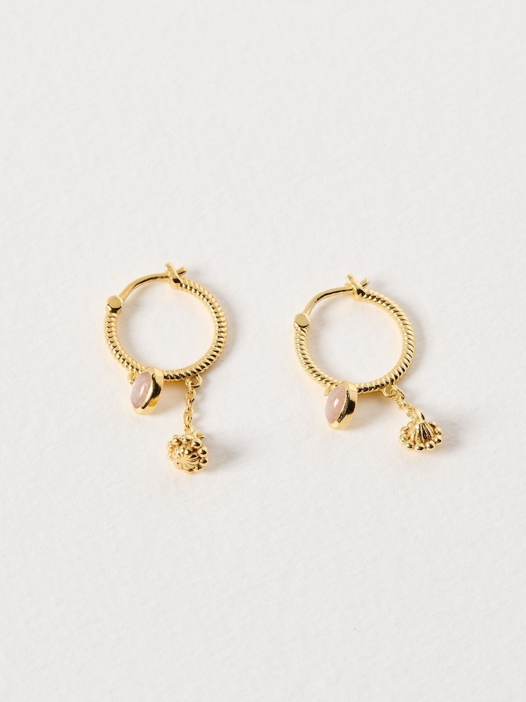 Oliver Bonas Gold Tone Philomena Opalite Hoop Drop Earrings - Image 2 of 5