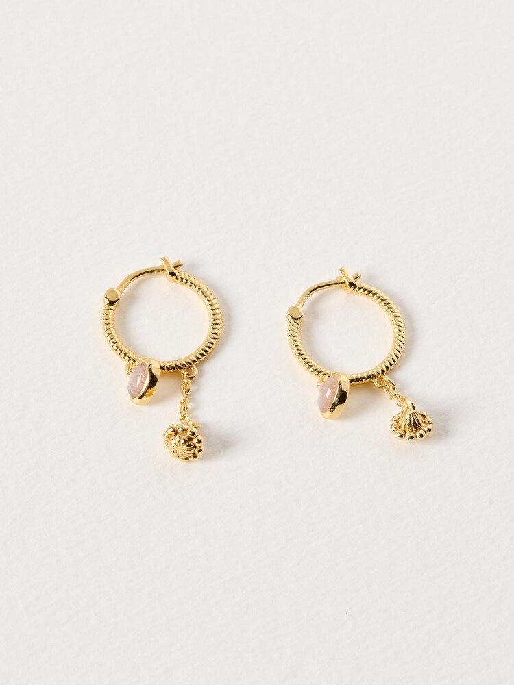 Oliver Bonas Gold Tone Philomena Opalite Hoop Drop Earrings - Image 2 of 5 Oliver Bonas Gold Tone Philomena Opalite Hoop Drop Earrings - Image 2 of 5
