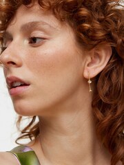 Oliver Bonas Gold Tone Philomena Opalite Hoop Drop Earrings - Image 5 of 5
