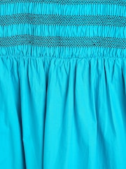 Oliver Bonas Blue Shirred Cross-Over Strap 100% Cotton Midi Dress - Image 8 of 9