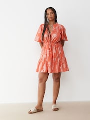 Oliver Bonas Red Floral Tiered Mini Dress - Image 1 of 9