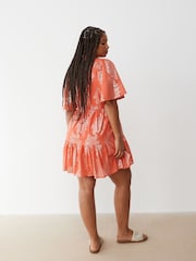 Oliver Bonas Red Floral Tiered Mini Dress - Image 2 of 9