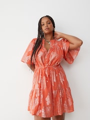 Oliver Bonas Red Floral Tiered Mini Dress - Image 3 of 9