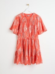 Oliver Bonas Red Floral Tiered Mini Dress - Image 4 of 9