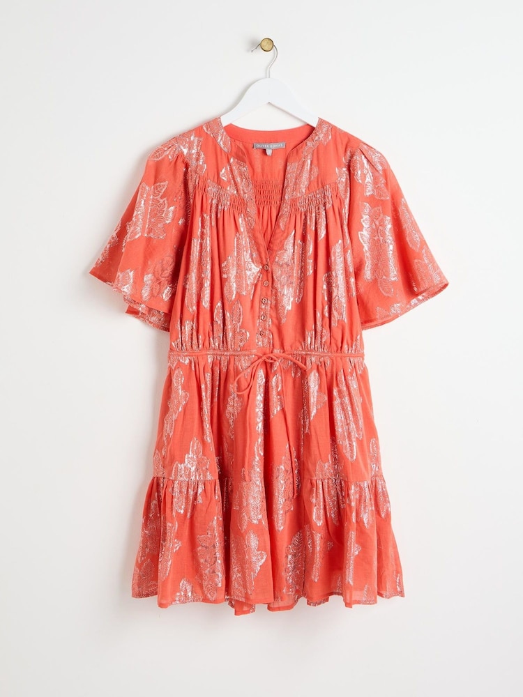 Oliver Bonas Red Floral Tiered Mini Dress - Image 4 of 9