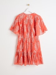 Oliver Bonas Red Floral Tiered Mini Dress - Image 5 of 9