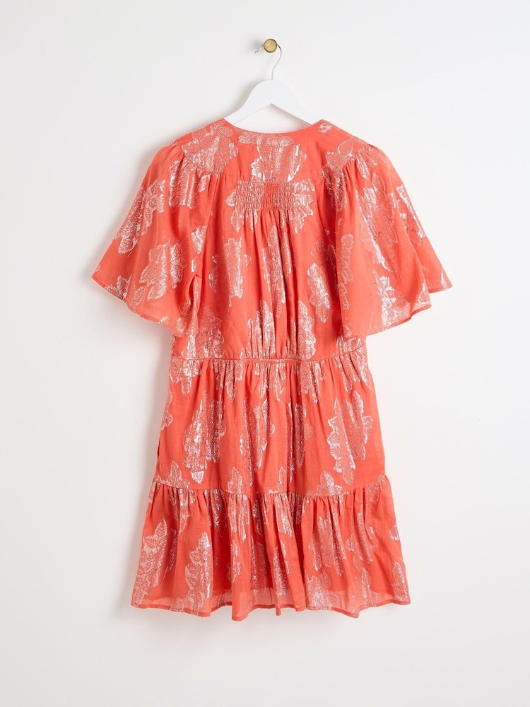 Oliver Bonas Red Floral Tiered Mini Dress - Image 5 of 9