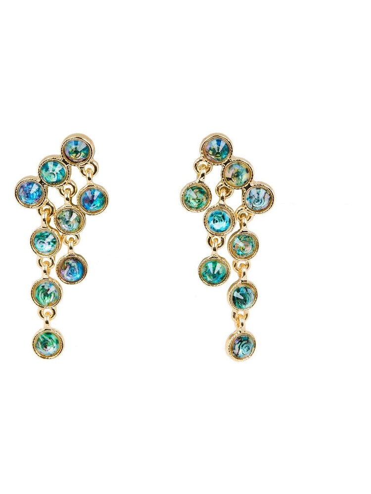 Oliver Bonas Green Bella Circle & Chain Tiered Green Drop Earrings - Image 2 of 6